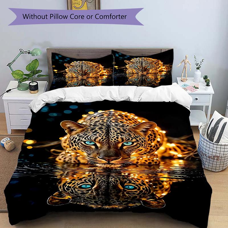 3pcs Leopard Reflection Printed Bedding Set, Soft and Comfortable Quilt Cover for Bedroom, Guest Room (1 Duvet Cover + 2 Pillowcases, Pillow Core