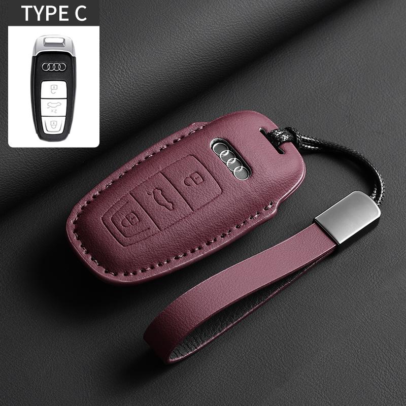 Leather Car Key Case Cover For A4L A5 Q7 TT TTS A3 A4 B9 A6 A7 4K A8 E-tron Q5 Q8 C8 D5 SQ8 Car Keychain Accessories