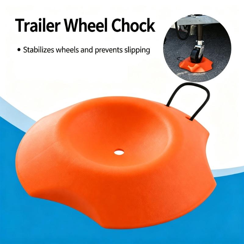 Trailer Caster Wheel Support Base with Curved Center Area, Orange Plastic Tongue Wheel Dock with Pull Rope for Campground and Garage Parking