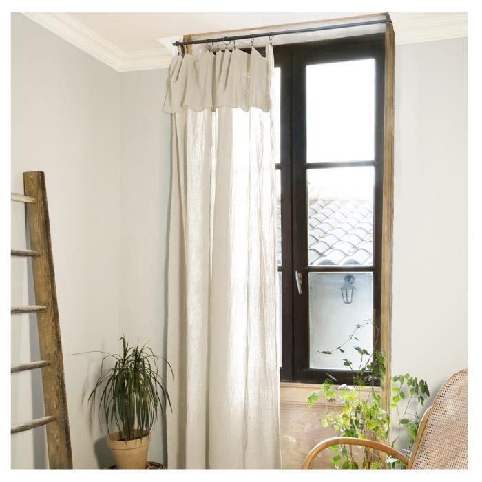 Rideau - Gaze De Coton - Beige - 140 X 300 Cm - Ajustable - 8 Anneaux Pince