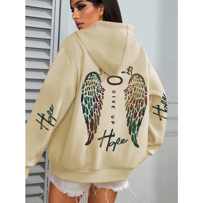 Women'S Casual Hooded Sweatshirt with Colorful Angel Wings Graphic