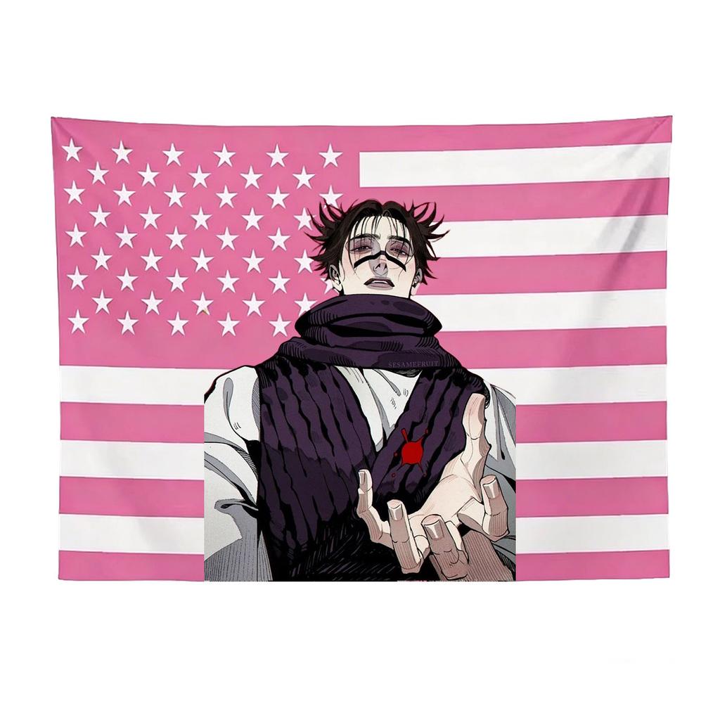 Tapiz Choso Rosa Bandera Americana Anime Colgante de Pared Estética Oscura Impresión Plana Decoración para Dormitorio Habitación de Estudiantes Regalo para Fans de JJK