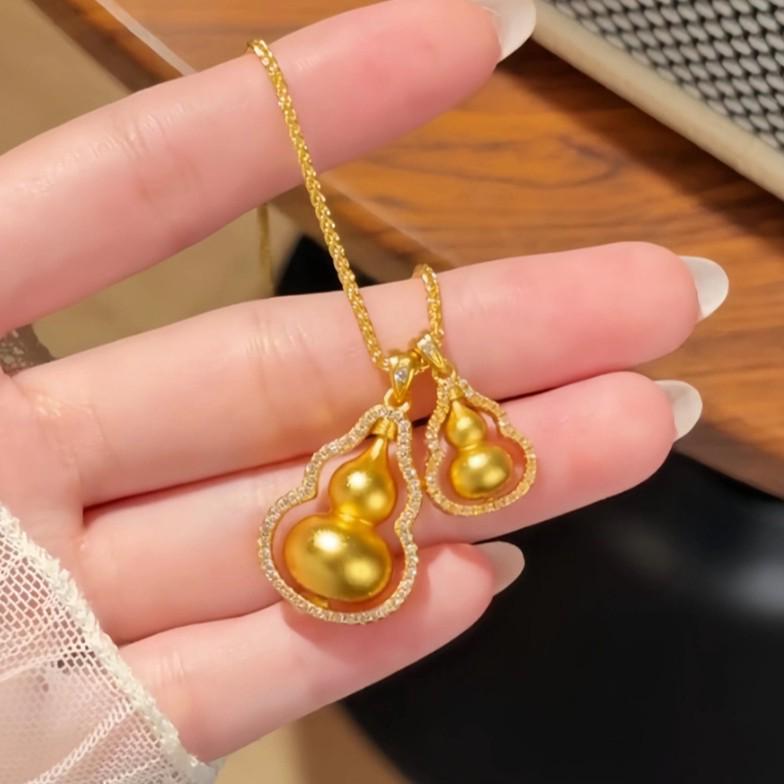Wei Xue Vergoldete drehbare Kürbis-Anhänger Halskette mit Diamanten - Elegantes Geschenk für Freundin