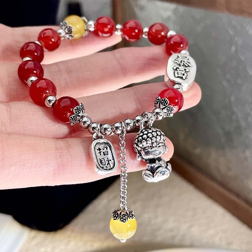 Buddha New Year Bangle Chinese Style Women's Wrist Jewelry Ornament Red Beads Bracelet Women