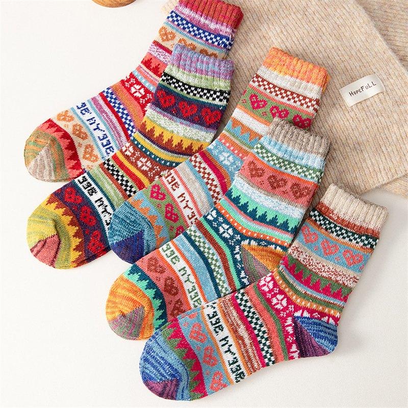 5 Pairs Winter Warm Wool Socks Thick Knit Soft Cozy Socks Boots Socks for Women