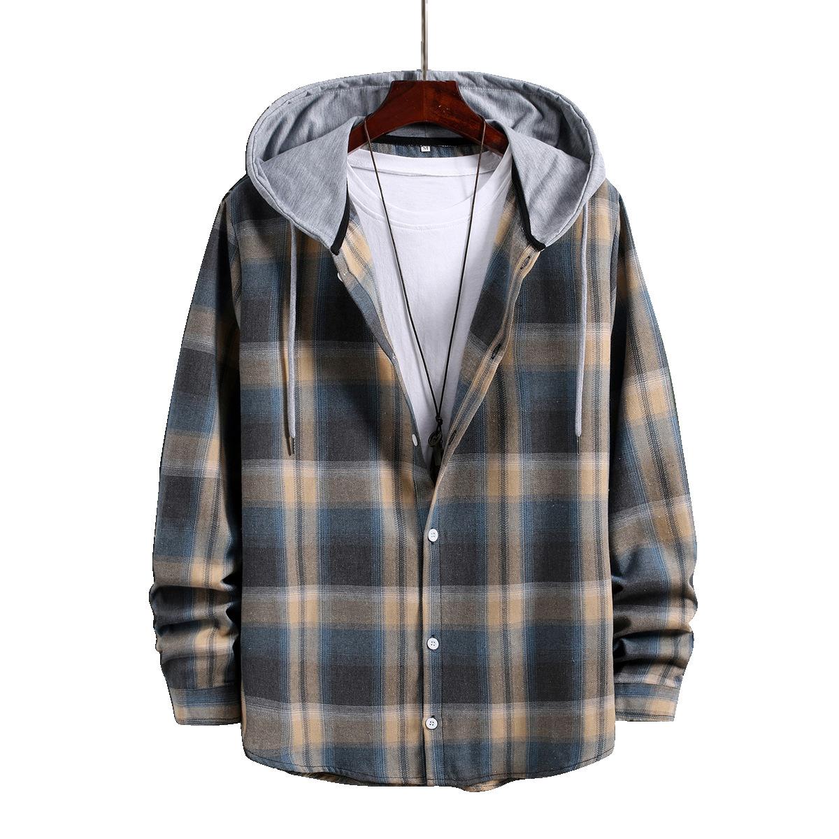 

Клетчатая рубашка с капюшоном, мужская весенне-осенняя повседневная куртка, мужская рубашка в студенческом стиле, мужская куртка, нижнее белье S серый