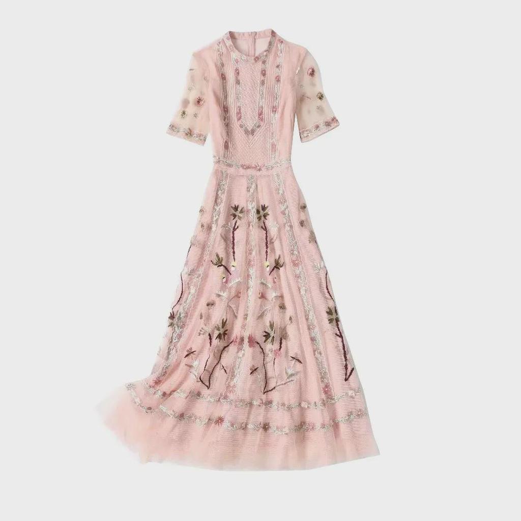 2022 European Summer Women's Embroidered Mesh Dress