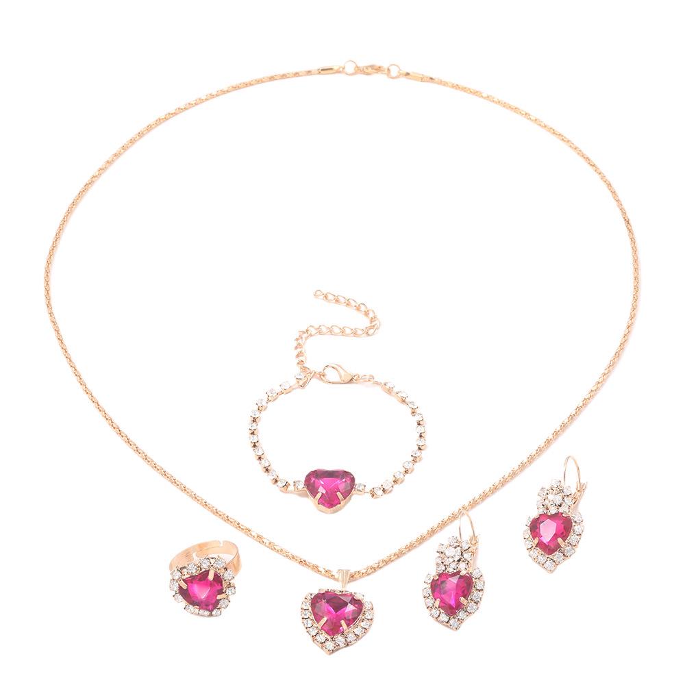 European-American Personalized Water Drop Diamond Jewelry Set: Shiny Necklace, Earrings, and Ring for Brides