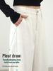 White Linen Loose-Fit Old Money Style Women’s Elastic Waist Wide-Leg Trousers, Casual Spring 2026 Collection