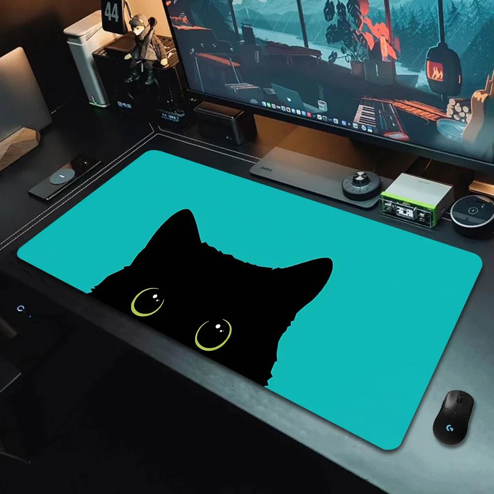 

Большой Милый Коврик для Мыши Каваи Черный Кот Котенок Игровой Коврик для Клавиатуры XxL Аксессуары для Ноутбуков Резиновые Накладки на Стол Офисный Ковер 30x60cm