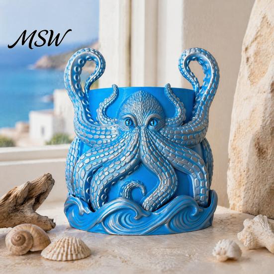Retro Ocean Theme Decor 3D Printed Octopus Planter, Artistic Coastal Plant Pot, Decorative Environmentally Friendly Holder Container for Cactus,
