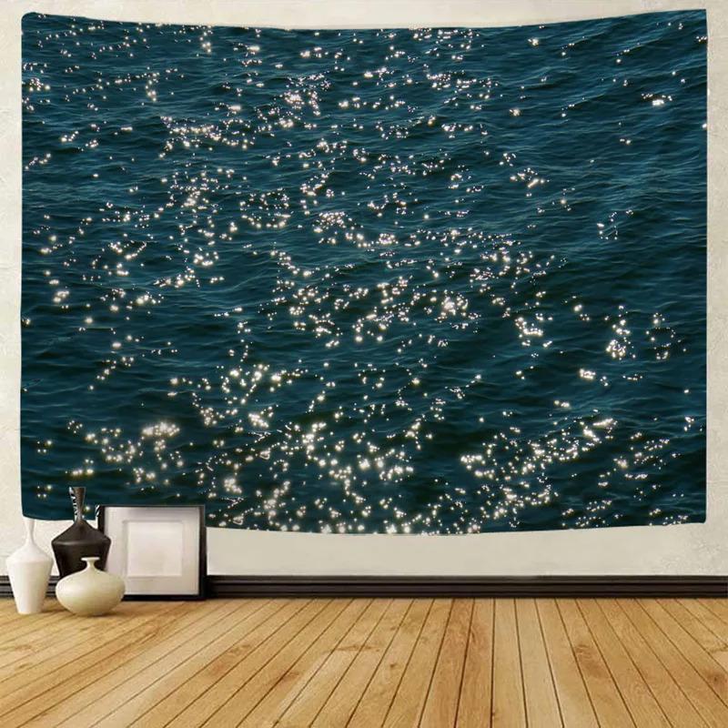 VIKAMA Sparkling Ocean Beach Tapestry Wall Hanging Waterproof Outdoor Picnic Mat Bedroom Living Room Wall Decor