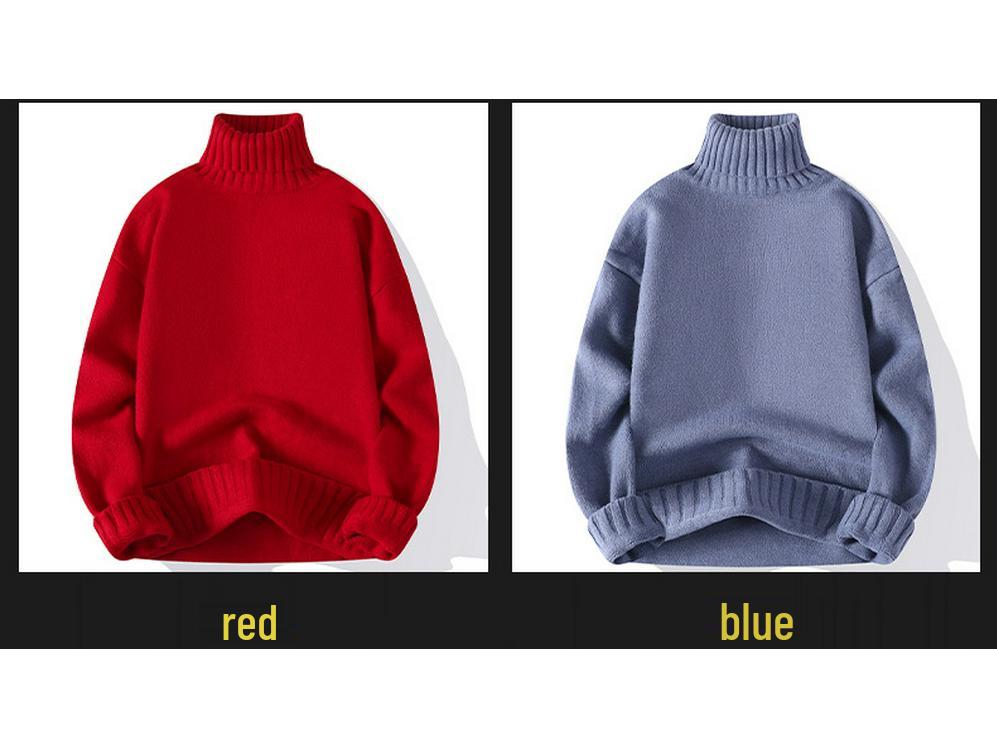 Men's High Neck Solid Color Sweater - Thick, Trendy, and Versatile Knitwear
