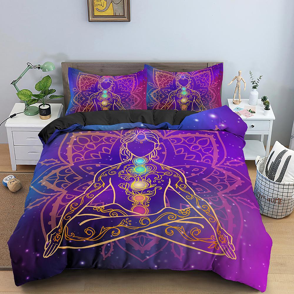 Colorful Seven Chakras Buddha Mandala Duvet Cover Indian Buddhism Theme for Women Men Teens for Bedroom Decorations Queen King