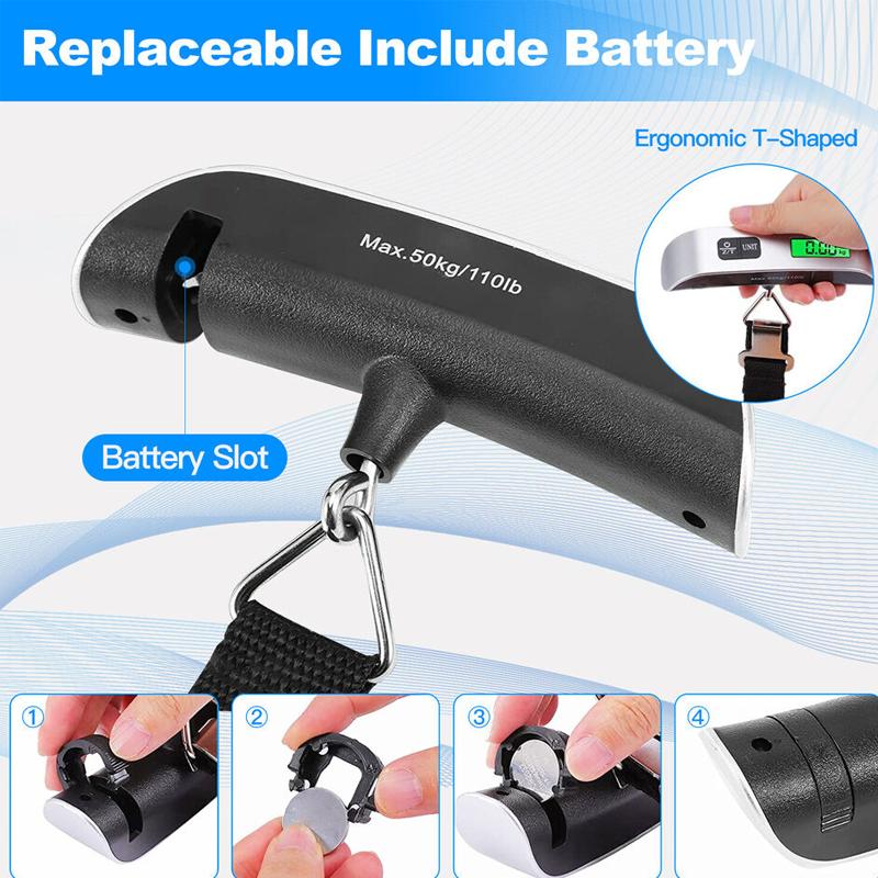 Báscula de equipaje portátil de 50 kg, báscula digital para colgar bolsas, báscula de peso de mano con pantalla LCD, báscula electrónica de viaje, herramienta de pesaje