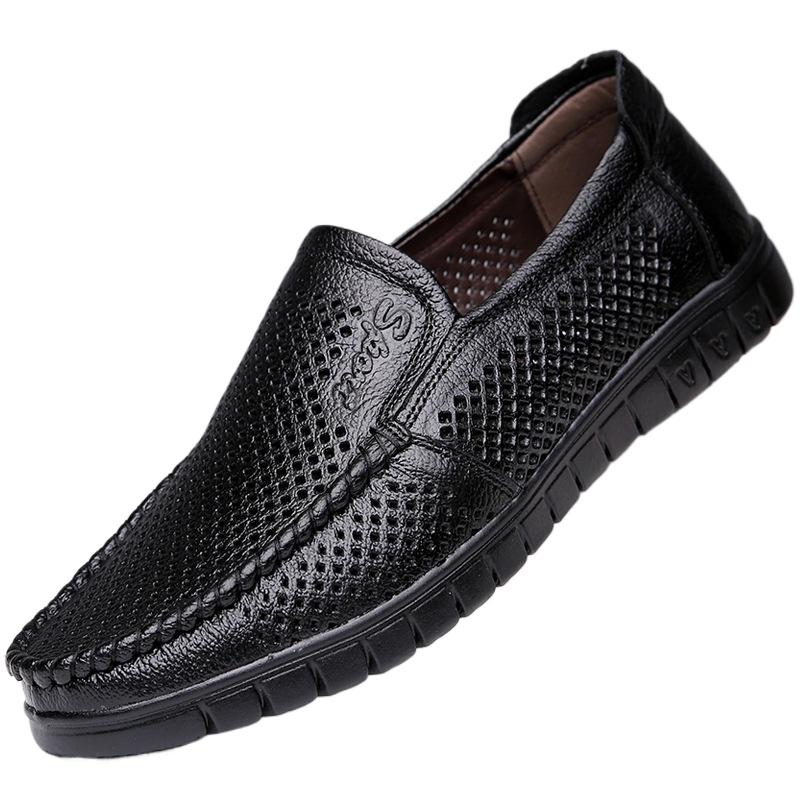 Summer Leather Shoes Mens Brand Shoes Breathable Slip On Casual Shoes Soft Comfortable Dress Shoes Black Yellow Plus Size 45