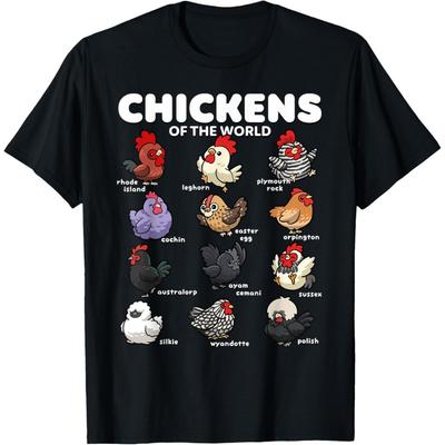 Chickens of the World Funny Cartoon Chicken Breeds Farm Art T-Shirt
