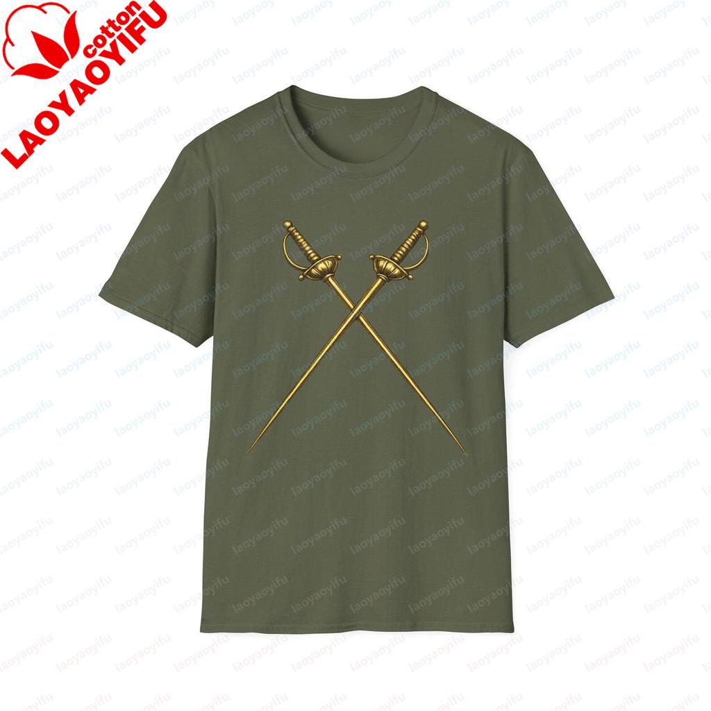 Crossed Sword Graphic Printed Fencing Fencer Tshirt Vintage Style Casual Fahsion Loose Unisex Tshirt Cotton Short Sleeve Y2k Tees