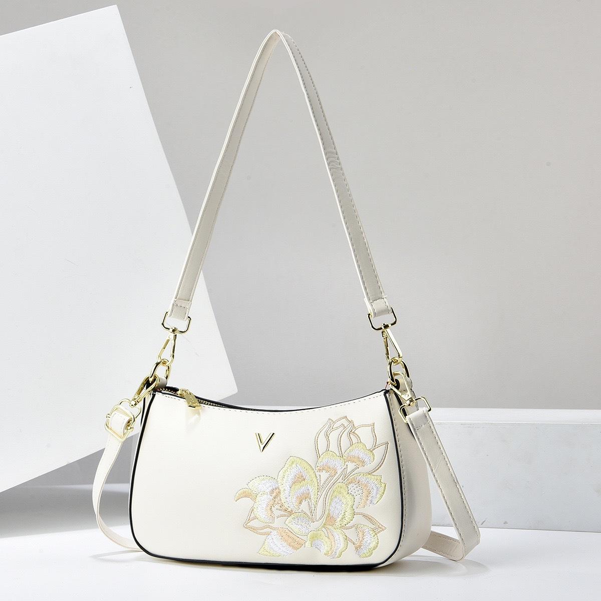 

Новая китайская элегантная сумка через плечо, атмосферная свежая сумка, сумка-чеонгсам, мягкая кожаная вышитая сумка, женская сумка 25*8*15 белый