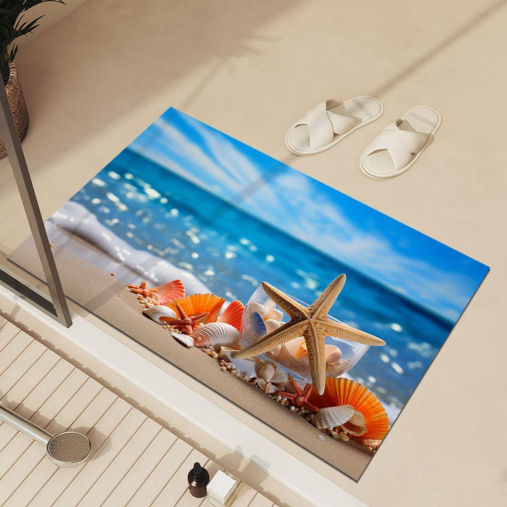Ocean Bathroom Bath Mat Absorbent Foot Mats Non-slip Quick Dry Bathroom Carpet Shower Rugs Toilet Pad Doormat Washable