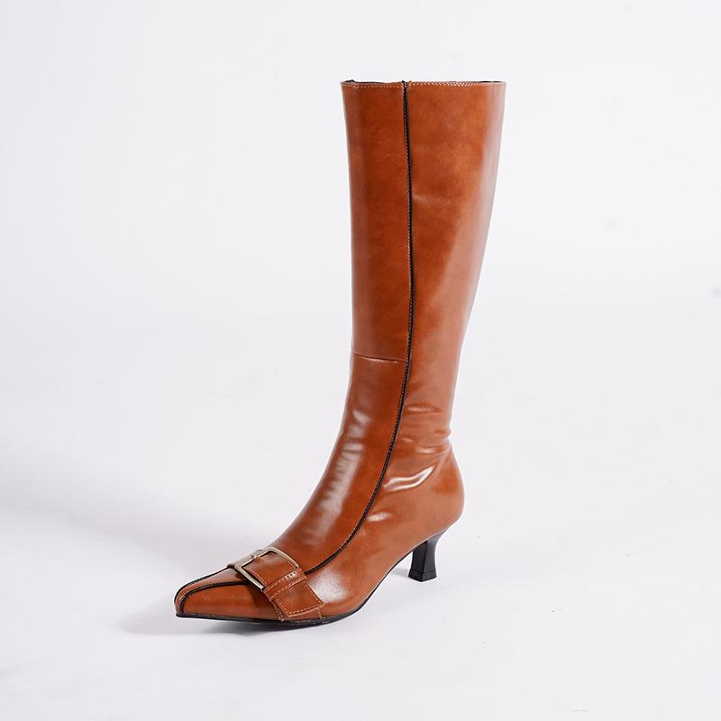 Retro Belt Buckle Boots Women's Fashion Boots Thick Heel Pointed Side Zipper Thin Versatile Fashion Boots