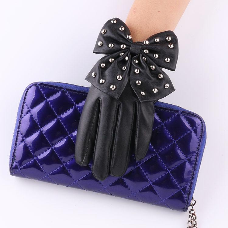 Women's Fashion Dance Gloves Imitation Leather PU Leather Driving Cute Rivets Multicolor Colorful Bow Nightclub Gloves