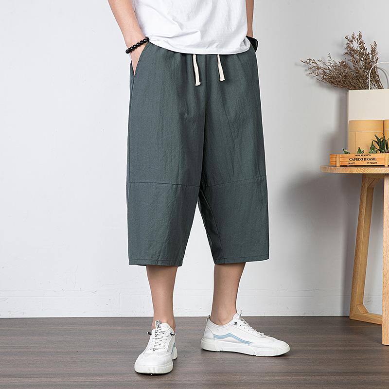 Letní kalhoty Velké velikosti Pánské Bavlněné Vysoké Velké velikosti Široké nohavice Lněné kalhoty Oversized Jogger kalhoty Pánské Plus Size Volné kalhoty