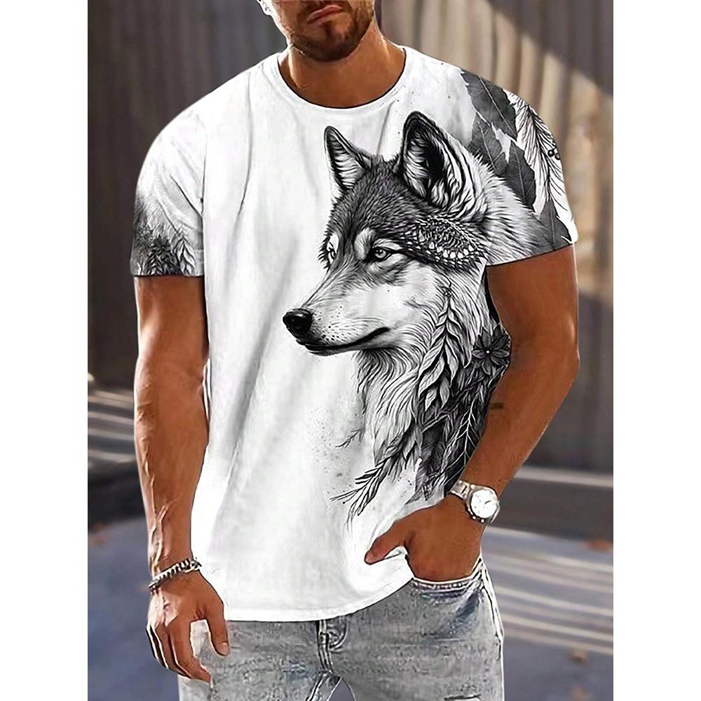 3D Wolf Print Men's T-shirt Summer City Everyday Fashion T-shirt Casual Short Sleeve Top Outdoor Sports T-shirt