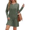Women's Ribbed Knit Long Sleeve Dress with Side Buttons and Pockets Casual Fall Mini Dress