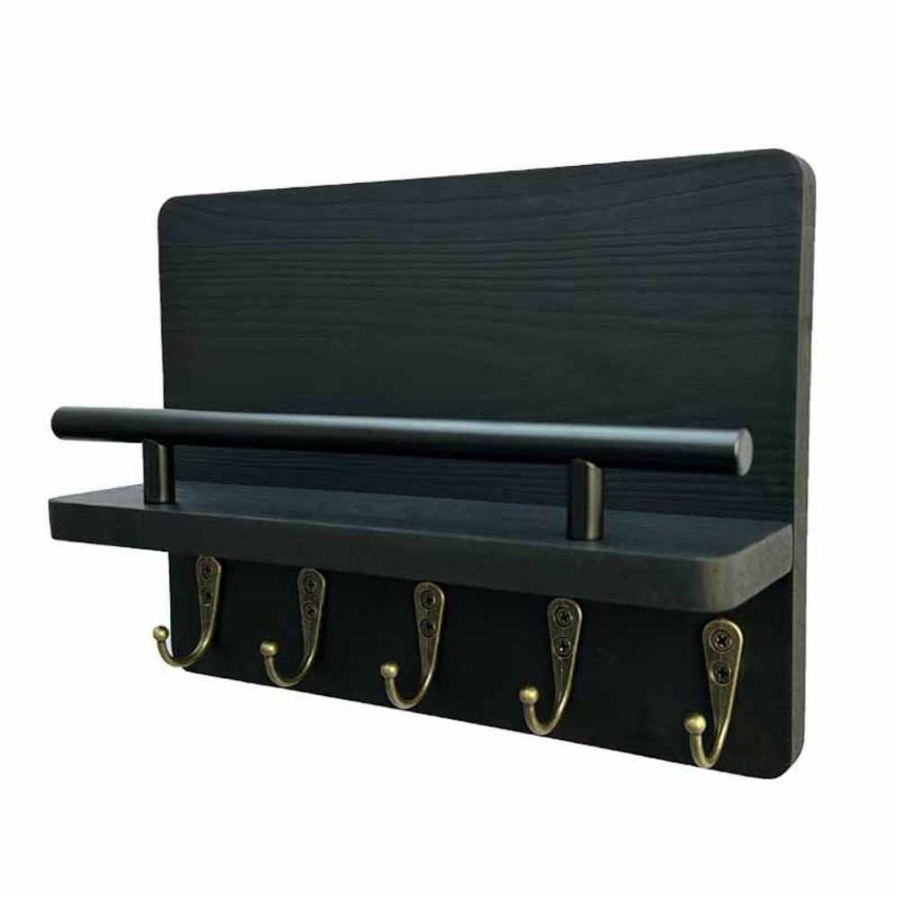 Wall Mounted Wooden Key Holder Floating Shelf Clothes Storage Rack Coat Hook  Home Decor