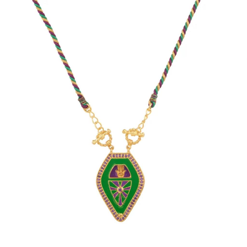 Colorfast Beaded Tarot Card Pendant Necklace with Heart-Shaped Charm, Fashionable Gold-Plated Design On Colorful Rope