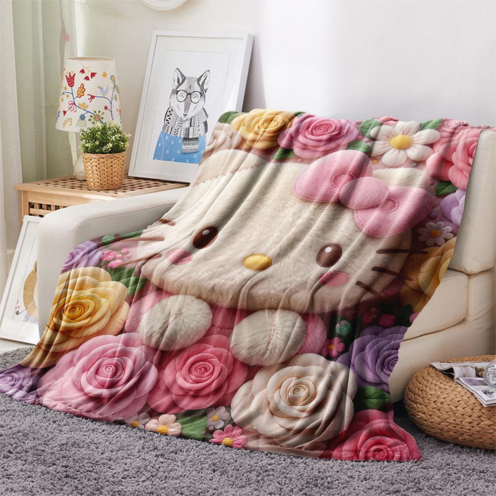 1PC Hello Kitty Cute Print Flannel Blanket, High quality All Seasons, Home Decor, Warmth and Comfort, Perfect for Christmas Gifts