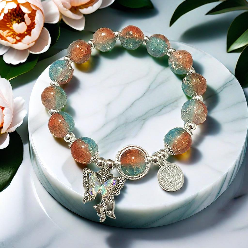 Super Fairy Forest Gradient Glass Bracelet - Chic Chinese Style Gift for Women and Best Friends, Lightweight Luxury Accessory