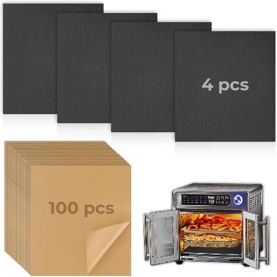 8PCS Air Fryer Liners for Emeril Lagasse 26 QT French Door 360 Air Fryer, Teflon Mat Non-Stick Oven Liners for Bottom of Oven, Reble Oven Liner for