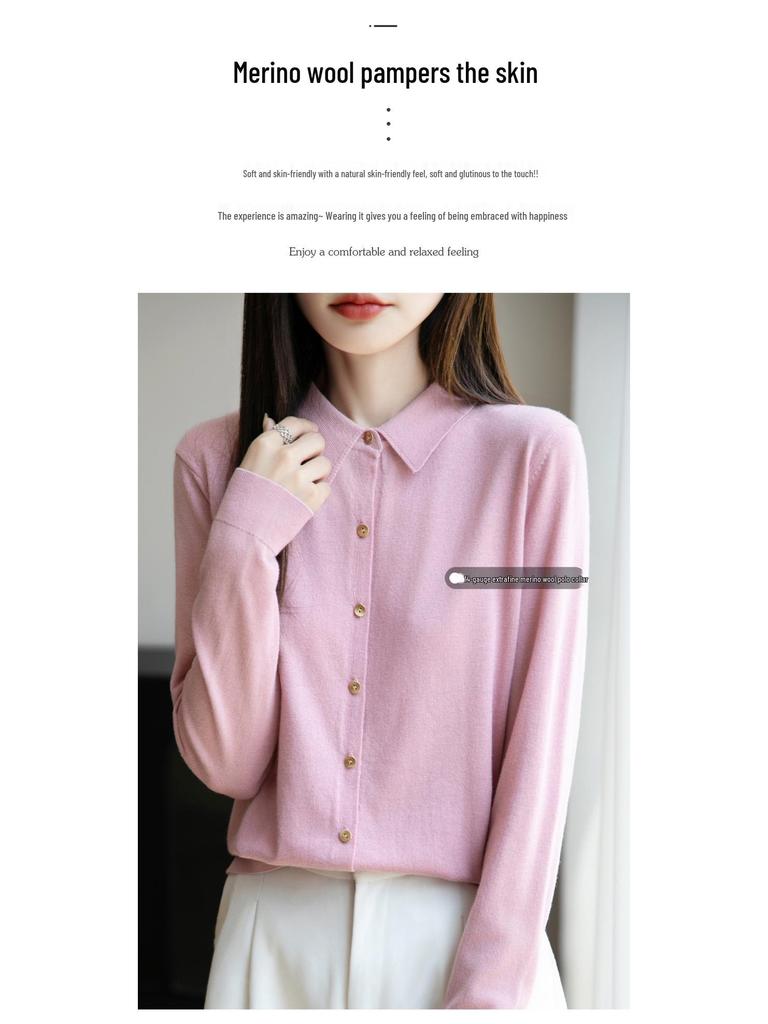 Damen Strickjacke für den Frühherbst: Polo-Kragen Langarm Pullover-Top