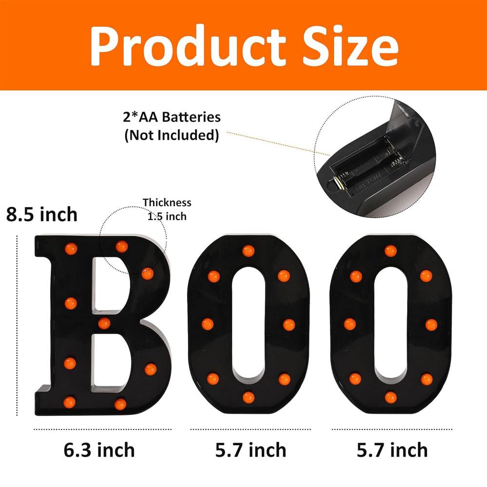 Sets 3 LED Marquee Light Up Letters "BOO" Sign Halloween Decor for Kitchen Tabletop Fireplace Mantel Party Indoor