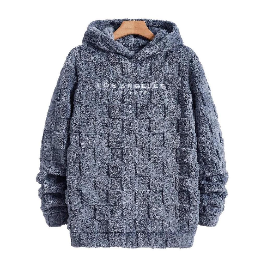 Men's Embroidered Hooded Lambswool Pullover Sweatshirt