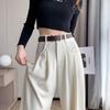 Damen Off-White Cord & Samt High-Waist Hose - Herbst/Winter Lässiger Chenille Weitbein-Stil