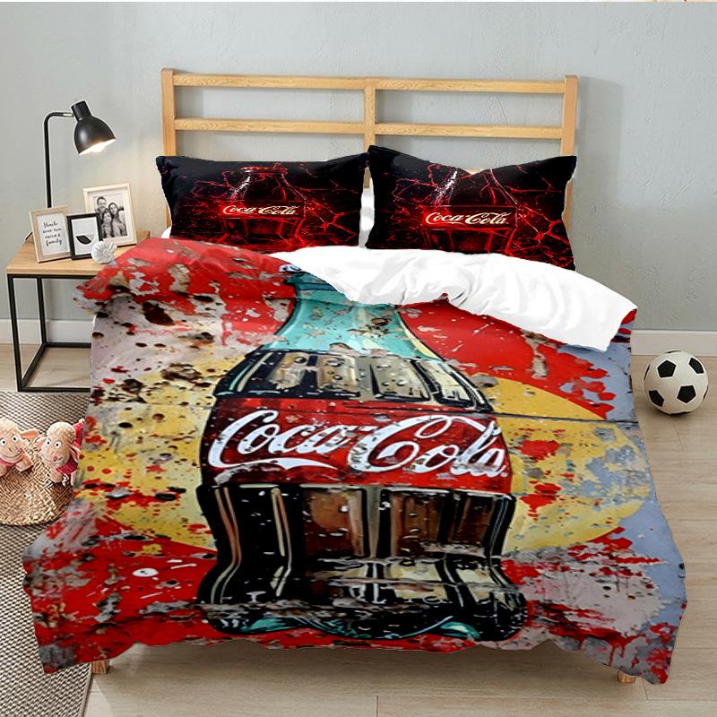 Coca-Cola Artwork Design 3-teiliges Bettwäsche-Set, Ideal für 1 Bettbezug und 2 Kissenbezüge, Perfekt als Geschenk für Fans, Ideal für Schlafzimmer, Studentenwohnheim