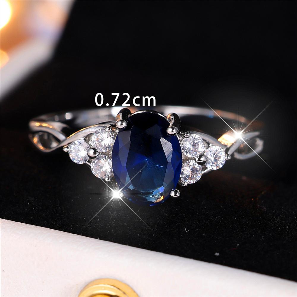 Luxuriöser blauer Zirkonstein Ovaler Fingerring Silberfarben Vintage Ehering Brautschmuck für Damen