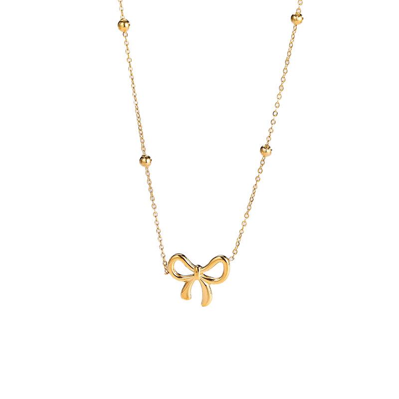 Elegant Japanese & Korean Bow Necklace: Trendy Titanium Steel Light Luxury Clavicle Chain for Women