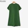 ZANZEA Damen Sommerkleid mit V-Ausschnitt, einfarbig, lässig, kurzärmelig