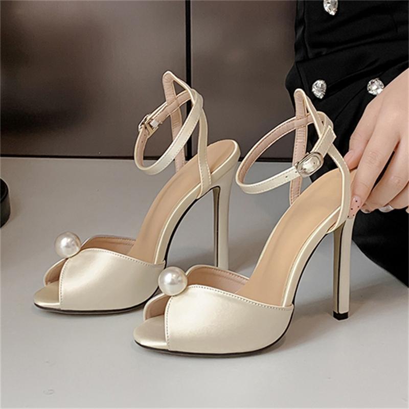 Fashion Eilyken Fashion String Bead Peep Toe Woman Sandals Ankle Buckle Strap Sexy Stiletto Heels Party Pumps Shoes Zapatos Mujer