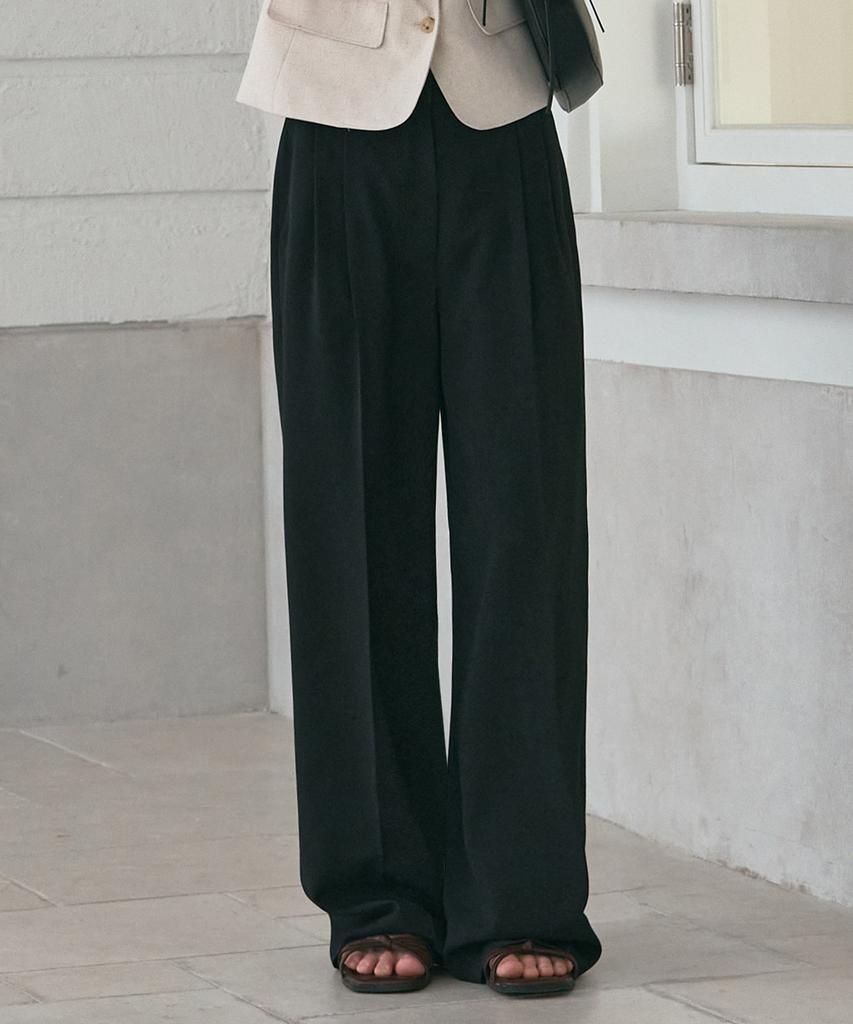 Deuloupisumeon Summer Double-Pleat Wide Slacks [Beige]