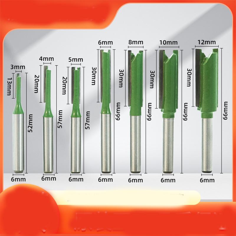 7-Piece Green Power Carbide Straight Router Bit Set - Dual-Function Slotting & Invisible Joint Cutters for Precision Woodworking