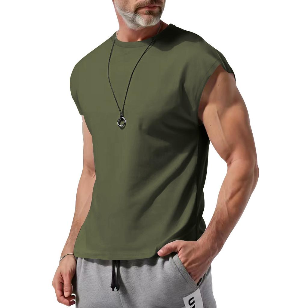 Herr sommar ny ärmlös t-shirt ungdom casual lös enfärgad tunn väst t-shirt herr
