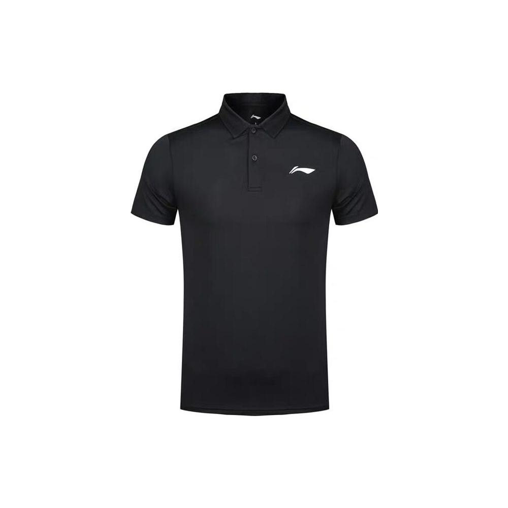 Li Ning Polo Shirts Men s Black Polo Collar Moderate Straight Fit APLN327-1 L