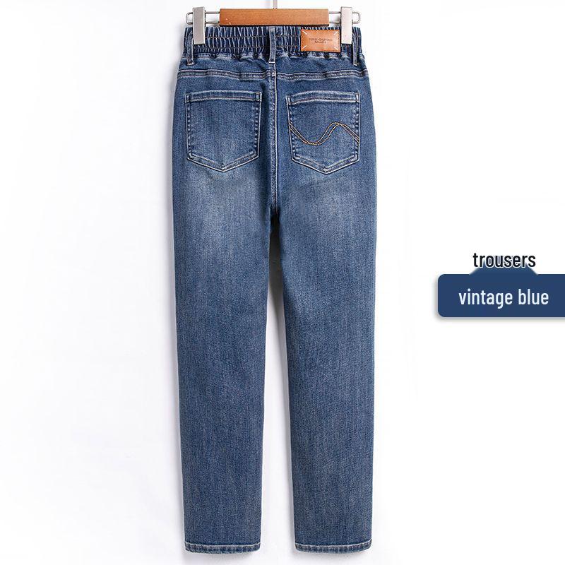 2026 Plus Size Women's Gray High Waist Straight-Leg Jeans with Elastic