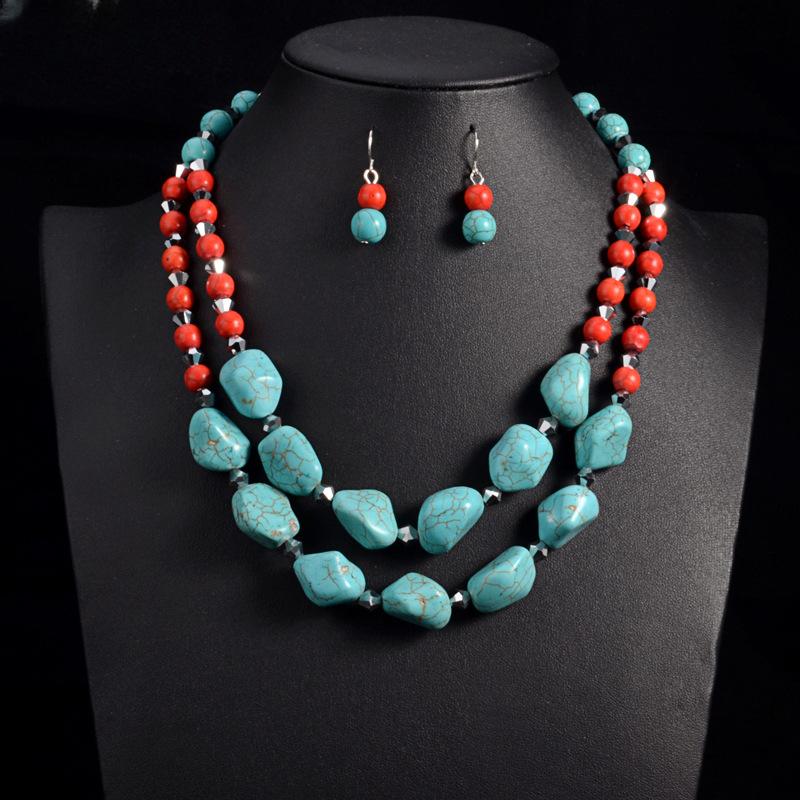 Бирюзовый кулон на шею Бохо Этнический Ретро Мода Ручная работа Бисерная цепочка на ключицу Женские украшения