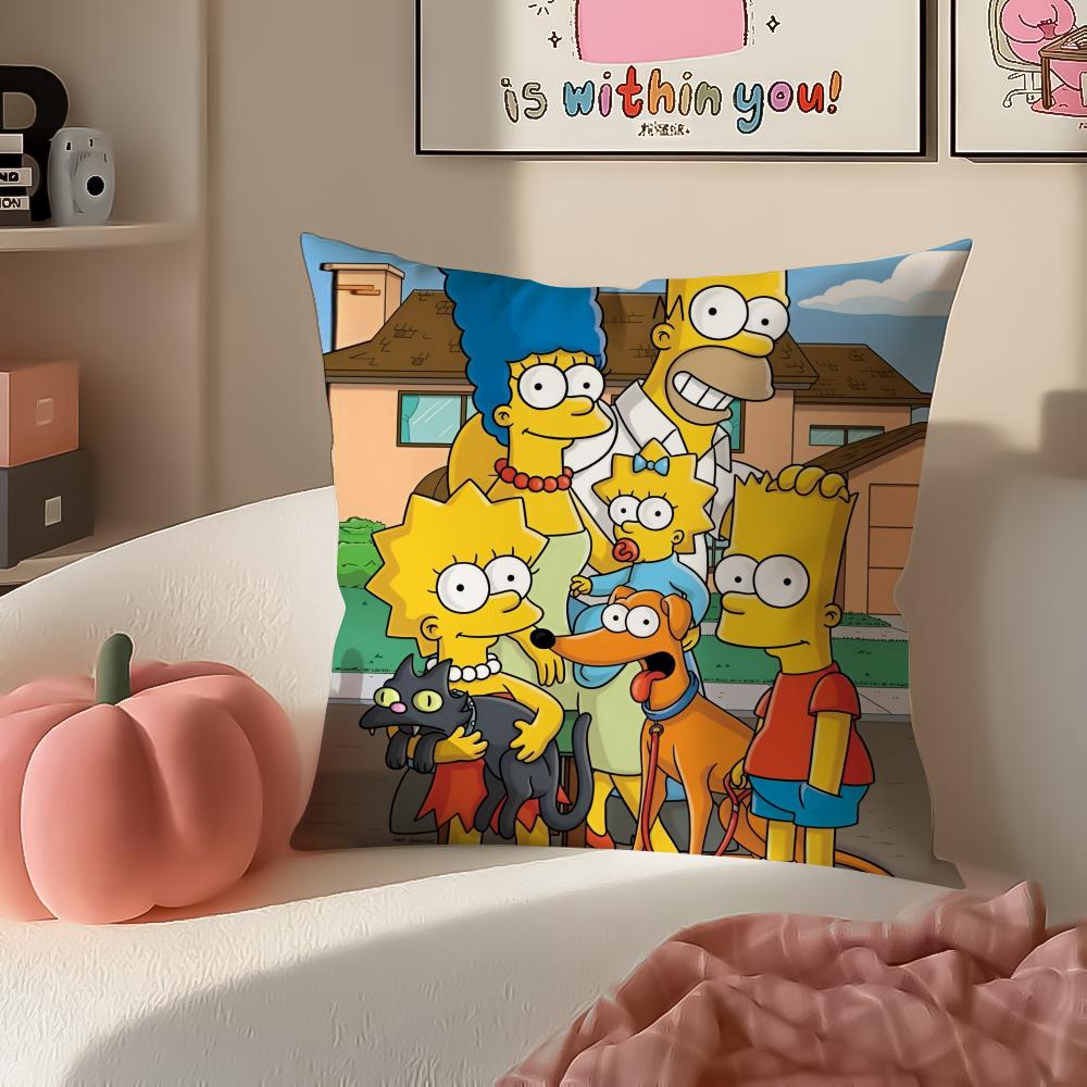 Funny Cartoon TThe Simpsons Cushion Cover Pillowcase Short Plush Invisible Zipper Room Sofa Cushion Cover